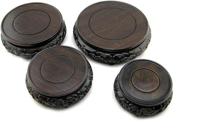 GOLDY&WENDY Oriental Luxury Round Bat Pattern Elm Solid Wood Vase Display Stands Pedestal Base 4.7 in Diameter