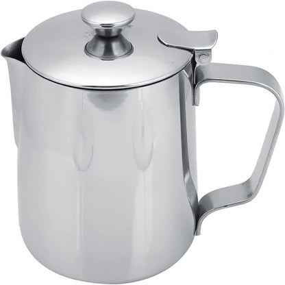 Stainless Steel Milk Frothing Pitcher, Stainless Steel Coffee Cup Mug Milk Frothing Pitcher Jug with Lid for Latte Coffee Art for Office Kitchen with handle(350ml)