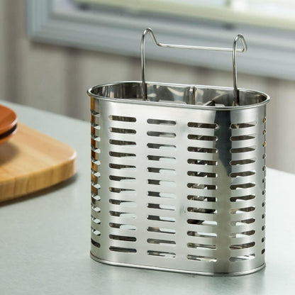 Stainless Steel Hanging 2 Compartments Mesh Utensil Drying Rack/Chopsticks/Spoon/Fork/Knife Drainer Basket Flatware Storage Drainer