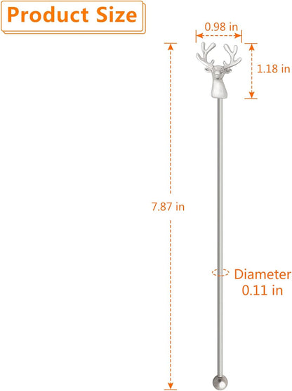 Swizzle Sticks,5 Pcs Stainless Steel Reusable Deer Head Shape Cocktail Stirrer Coffee Beverage Stir Sticks for Cocktail, Whiskey, Hot Cocoa, Creamer (Silver)
