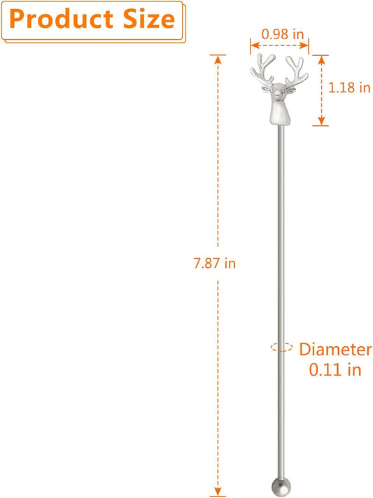 Swizzle Sticks,5 Pcs Stainless Steel Reusable Deer Head Shape Cocktail Stirrer Coffee Beverage Stir Sticks for Cocktail, Whiskey, Hot Cocoa, Creamer (Silver)