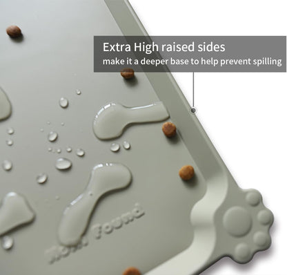 Hoki Found Large Silicone Non Slip Pet Food Mats - Bowl Placemats for Dog Cat - Waterproof - Cream Green