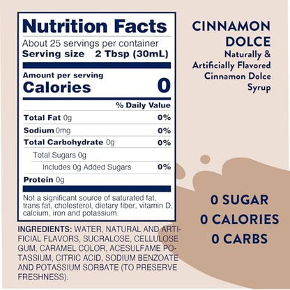 Jordan's Skinny Syrups, Cinnamon Dolce Coffee Syrup, Sugar Free, Zero Calorie Drink Flavoring & Mixes, 25.4 Ounces (Pack of 2)