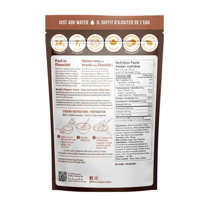 Flourish Protein Pancake & Waffle Mix, with Whey Protein & Flax Seed, No Added Sugar, High in Protein & Fiber - Just Add Water - Chocolate Flavour, 430 g (2 Pack) - Made in Canada
