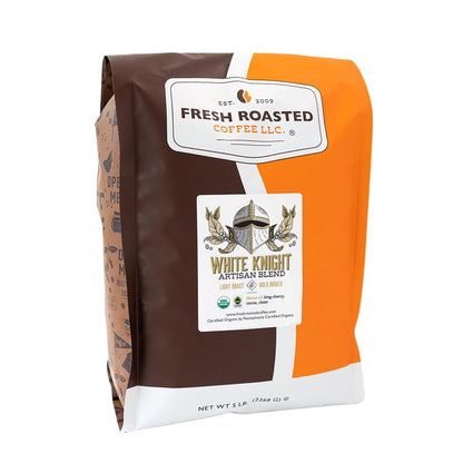 Fresh Roasted Coffee, Organic White Knight | USDA Organic, Kosher | Light Roast 5 lb (80 oz), Ground