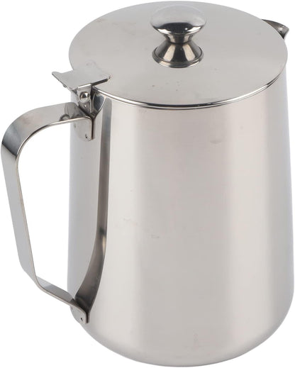 Stainless Steel Milk Frothing Pitcher, Stainless Steel Coffee Cup Mug Milk Frothing Pitcher Jug with Lid for Latte Coffee Art for Office Kitchen with handle(350ml)