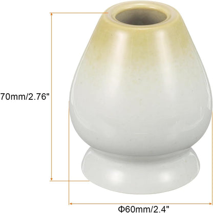 HARFINGTON Ceramic Chasen Stand 70mm Matcha Whisk Holder Teas Set Whisks Stand Traditional Matcha Tea Chasen Holder Tea Set Accessories for Tea Tasting, White/Brown