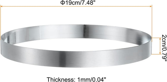HARFINGTON Round Cake Ring 7.48 x 1 Inch Seamless Stainless Steel Pastry Mousse Dessert Ring Mirror Coating for Baking Cooking English Muffins Crumpet Making Tool