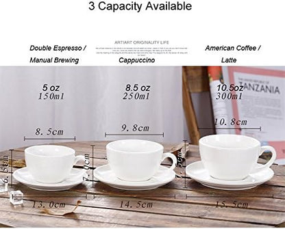 Cappuccino Barista Latte Art Cup and Saucer New Bone China for Coffee Shop (Glossy Light Blue, 8.5 oz)