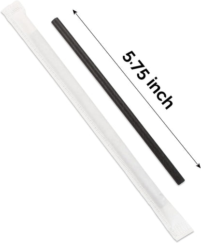[400 Pack] Chunspak 5.75 inch Disposable Black Paper Cocktail Straws, Paper Bar Stirrers - Individually Wrapped