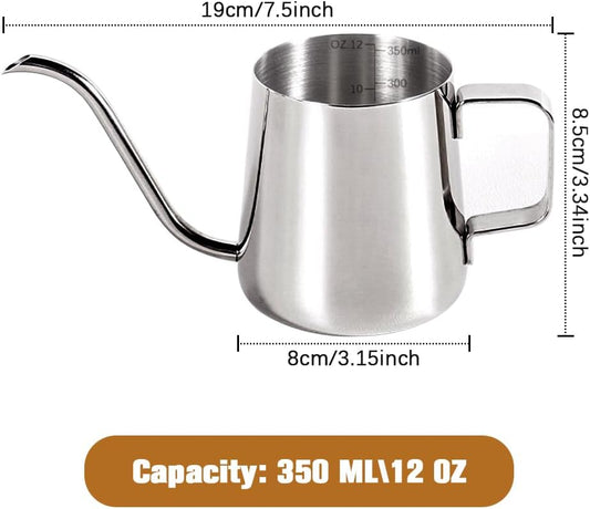 Milk Frothing Pitcher, 350ml/12oz Gooseneck Spout Coffee Tea Pot, Milk Frother Cup Stainless Steel, Milk Coffee Cappuccino Latte Art Barista Steam Pitchers Milk Jug Cup
