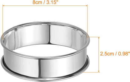 HARFINGTON 6pcs Crumpet Rings 3.15" Nonstick Round Cake Ring Stainless Steel Double Rolled English Pastry Rings for Kitchen Baking Crumpet Dessert, Silver