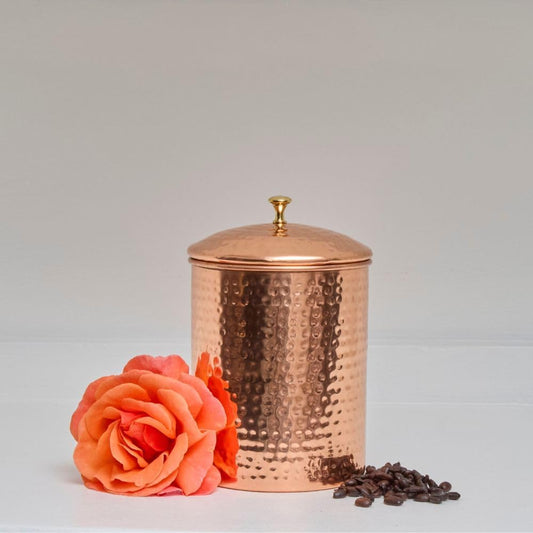 Kitchen Storage, Container for Sugar, Flour, Coffee & Tea, Food Storage Canisters, Countertop Storage, Container with Lid, Copper Kitchen Accessories, Pure Copper Canisters, Small (Set of 2)