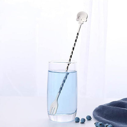 4Pcs Skull Swizzle Stick Bar Spoon Set Reusable Mixing Spoon 18/10(304) Stainless Steel Coffee Stirrer for Bar Home Halloween Party Stirring Cocktail Beverage Drinks