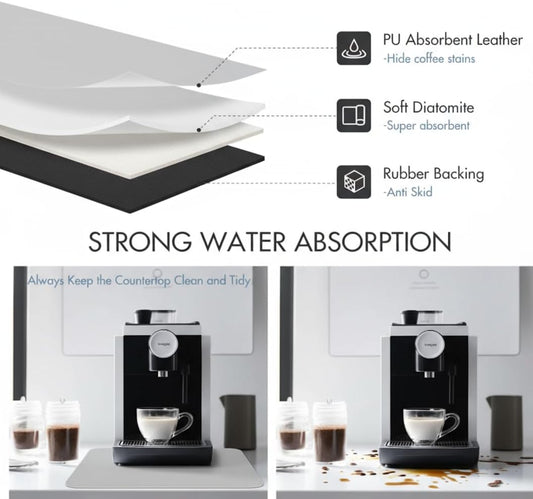 Dish Drying Mat Super Absorbent – 17" x 31" Coffee Mat for Countertops – Non-Slip Drying Mat for Kitchen Counter – Easy to Clean Water Absorbent Mat – XLarge Dish Drying Mats (Lite Gray)