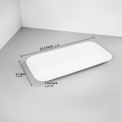 Serving Platters Set of 4, Rectangular Serving Plates, Serving Trays for Entertaining Party, Microwave,Oven,Dishwasher Safe,Kitchen Dinnerware, White 12.4 Inch