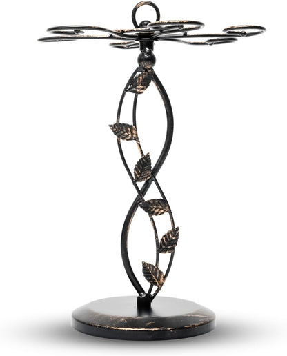 Wine Glass Rack – Elegant and Vintage-Inspired Wine Glass Holder for 6 Tall Glasses – Beautiful Leaf Design Wine Racks Countertop – Durable Metal Wine Glass Storage Rack – 9.5 x 9.5 x 13-inch