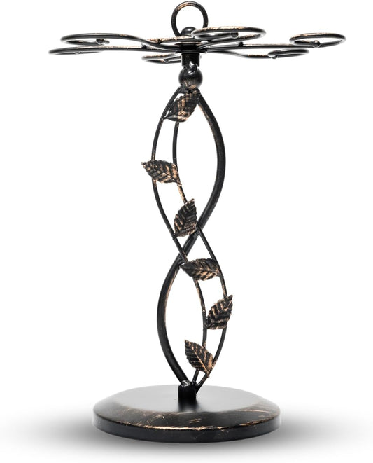 Wine Glass Rack – Elegant and Vintage-Inspired Wine Glass Holder for 6 Tall Glasses – Beautiful Leaf Design Wine Racks Countertop – Durable Metal Wine Glass Storage Rack – 9.5 x 9.5 x 13-inch
