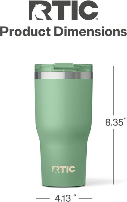 RTIC 30oz Essential Tumbler with Lid, Insulated, Stainless Steel, Metal, Double Wall Vacuum-Insulation, Ceramic Lined, Travel Cup for Iced Coffee, Tea, Hot and Cold Drink, Sage