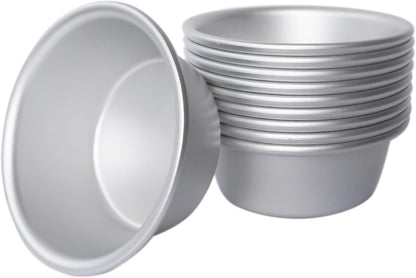 Aluminum Alloy Tart Pan, 3 Inch Cute Flan Mold, 10 Pieces Egg Tart Molds for Baking Pastel de Nata, Pie, Tartlet, Popover - Silver Tin