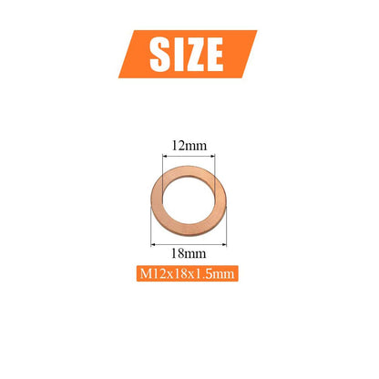 M12 Flat Washer Copper Sealing Ring, 12mm ID 18mm OD 1.5mm Thickness Metric Sealing Gasket, 50 Pieces
