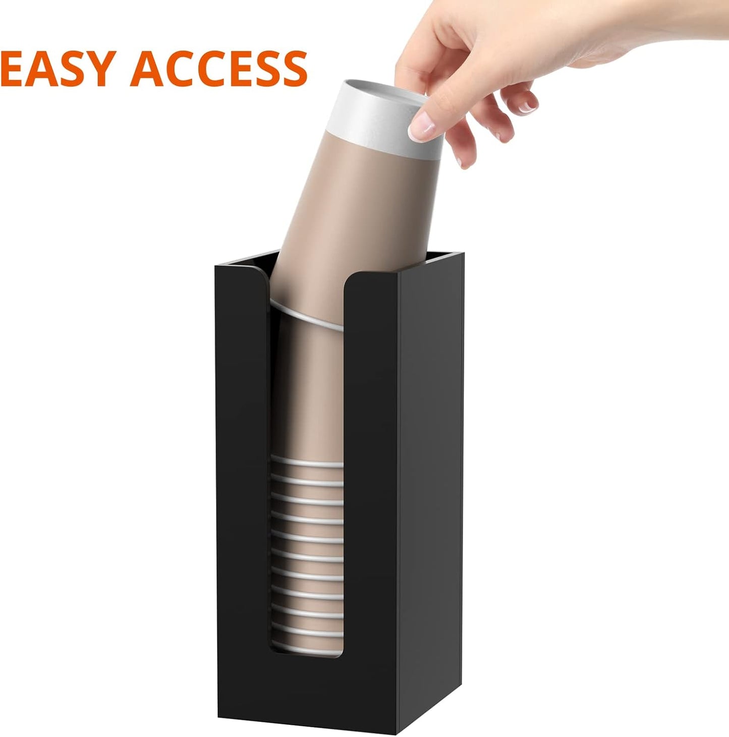 Richboom Acrylic Coffee Cup and Lid Storage Organizer Holder, 1 Compartment, Black