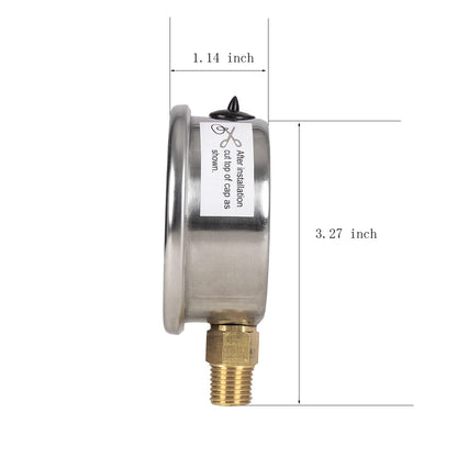 Pressure Gauge,Glycerin Liquid Filled,2.5" Dia,0-60 psi(Single Scale),1/4" NPT Brass Connection,Lower Mount, Stainless Steel Case,for Pneumatic,Pump,Hose,Well Tank,Gas Air Water Oil