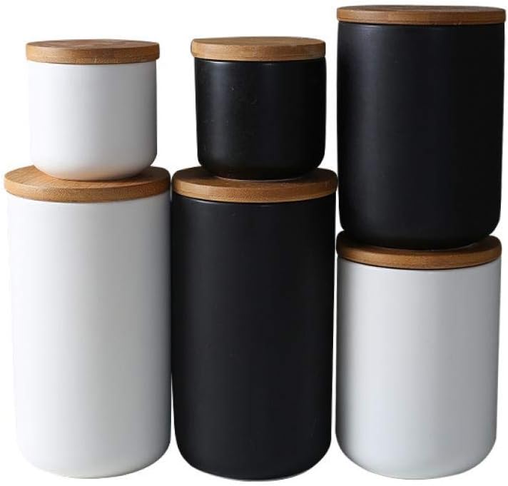 jessie Ceramic Storage Containers with Airtight Seal Bamboo Lids Kitchen Canisters for Tea Spice Seasoning Sugar Coffee (white, 800ml/27 oz)