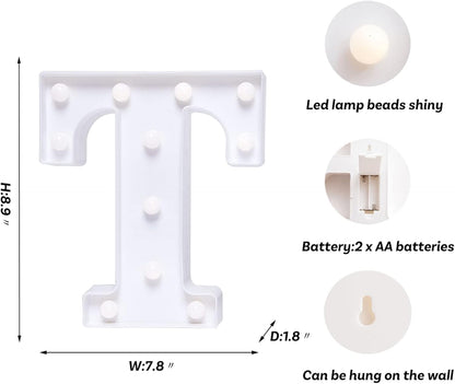 Foaky LED Letter Lights Sign Marquee Light Up Letters Sign for Night Light Wedding/Birthday Party Battery Powered Christmas Lamp Home Bar Decoration(T)