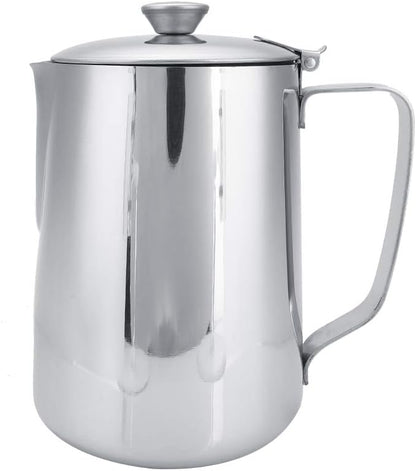 Stainless Steel Milk Frothing Pitcher, Stainless Steel Coffee Cup Mug Milk Frothing Pitcher Jug with Lid for Latte Coffee Art for Office Kitchen with handle(1000ML)