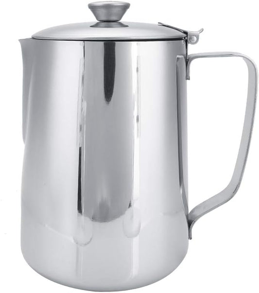 Stainless Steel Milk Frothing Pitcher, Stainless Steel Coffee Cup Mug Milk Frothing Pitcher Jug with Lid for Latte Coffee Art for Office Kitchen with handle(1000ML)