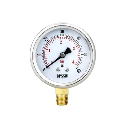 0-60 Psi Low Pressure Gauge, 2.5" Dial Size, 1/4" NPT Lower Mount, 304 Stainless Steel Case, Water Pressure Gauge Test for Water Pump, Pneumatic Air, RV Hose(with Tape)