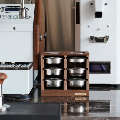 watchget Horizontal Espresso Portafilter Filter Basket Holder Rack - Wooden Precision Basket Storage Stand for 58mm Espresso Machines and 58mm Coffee Puck Screens
