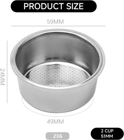 Double Cup Stainless Steel Coffee Filter 51mm, Double Layer Pressurized Filter for Portafilter Coffee Machine, Dual Non-pressurized Coffee Machine Replacement Accessories