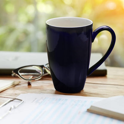 amhomel Porcelain Tea Mug with Infuser and Lid, 16 Ounce Ceramic Tea Cup for Loose Leaf, Coffee, Cocoa and Milk, Tea Gift for Tea Lovers, Set of 2(Navy Blue and White)