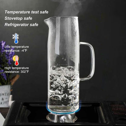 Joeyan 1.5 Liter 51oz Glass Pitcher with Lid, Fridge Door Glass Water Jug, Easy Clean Heat Resistant Water Carafe for Hot and Cold Beverages,Coffee, Iced Tea & Juice, Including Long-Handled Brush