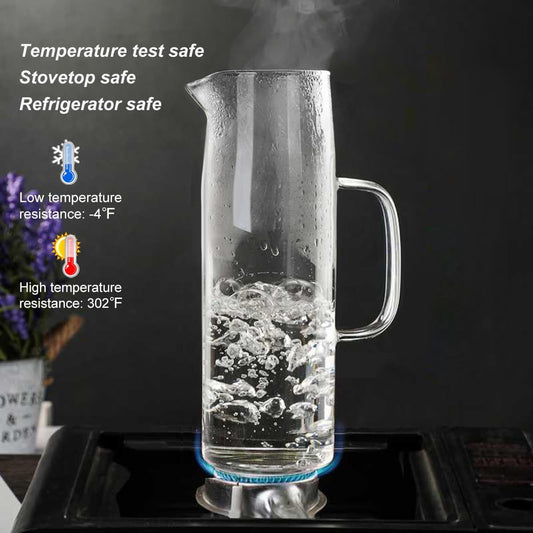 Joeyan 1.5 Liter 51oz Glass Pitcher with Lid, Fridge Door Glass Water Jug, Easy Clean Heat Resistant Water Carafe for Hot and Cold Beverages,Coffee, Iced Tea & Juice, Including Long-Handled Brush