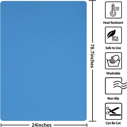 Silicone Mats for Kitchen Counter, Nonslip Silicone Mats for Crafts Countertop Protector Heat Resistant Mat (78.7” x 24” x 0.08”, Light Blue)