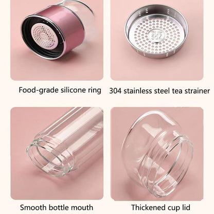 QUROXO 2025 New Tryteava Glass Infuser, Teava 3-In-1 Smart Tea Infuser with Cup Brush, Double-Layer Borosilicate Glass Tryteava Tea infusers Separation Cup (Gold, 350ml (12oz))