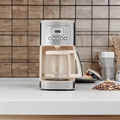 Cuisinart Coffee Maker, 14-Cup Glass Carafe, Fully Automatic for Brew Strength Control & 1-4 Cup Setting, Stainless Steel, DCC-3200CRM, Cream.