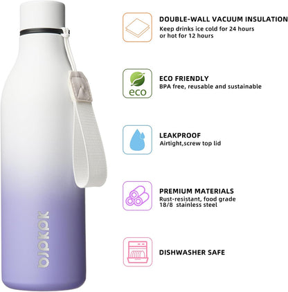 BJPKPK Insulated Water Bottles, 25 oz Stainless Steel Metal Water Bottle with Strap, BPA Free Leak Proof Thermos, Mugs, Flasks, Reusable Water Bottle for Sports & Travel, Lilac Elegance