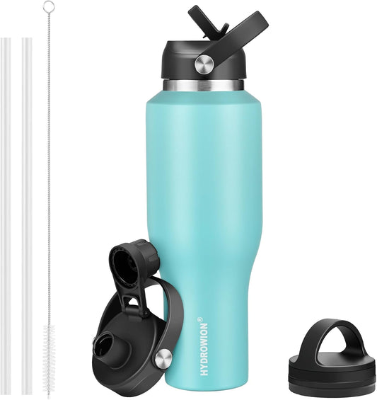 HYDROWION Stainless Steel Water Bottles,Insulated Water Bottle 40 oz (Cold 48 hrs, Hot 24 hrs), Water Tumbler with Leak Proof Straw Lid, Spout Lid and Flex Cap,Double Wall Travel Tumbler Cup, Mint