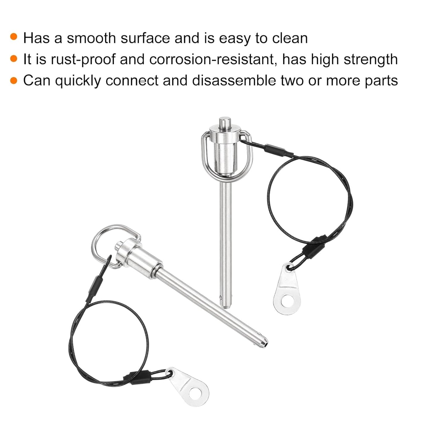 uxcell 1 Pcs Quick Release Pin, 6.3x64mm/1/4" x 2.52"(Dia. x L) Push-Button Ball Locking Pin 304 Stainless Steel Ring Handle Locking Pin with Wire for Audio Bimini Top Marine, Silver
