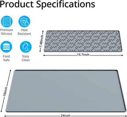 Silicone Coffee mat 24''x16'' – Non-Slip Bar Mat with Detachable Drying Layer for Espresso Machines, Countertops & Dish Racks