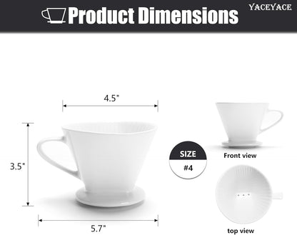 Pour Over Coffee Maker, Single White Ceramic Coffee Dripper with 3 Holes, Large Coffee Pour Over for Shop, Office, Home