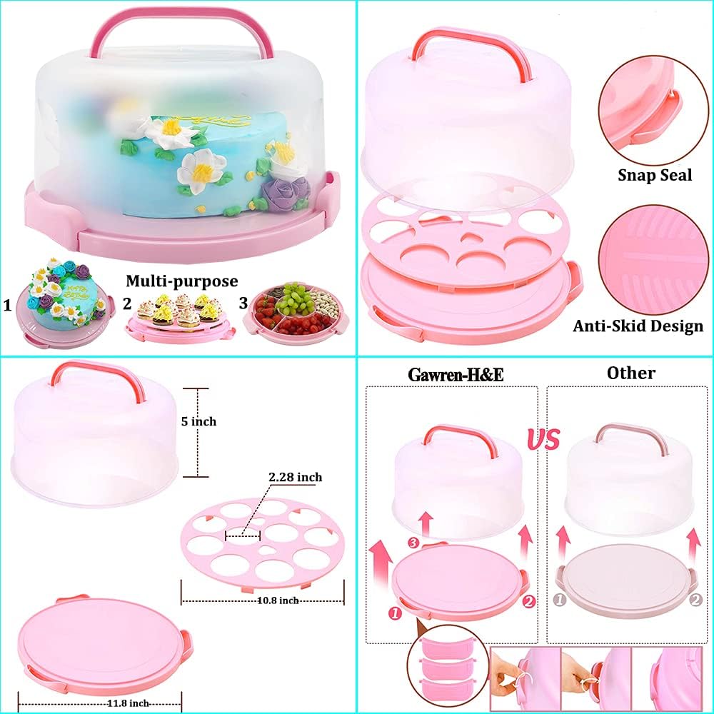 Gawren-H&E Cake Decorating Supplies Kit, 678 PCS Cake Decorating Kit & Cake Baking Suppplies set with Cake Carrier,3 Springform Pans Set,Piping Bags and Tips Set,Chocolate Molds,Cake Stand for Baking