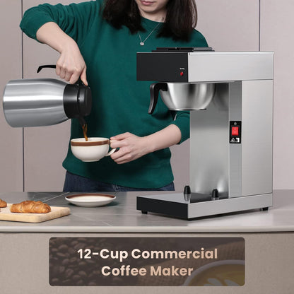 SYBO Commercial Coffee Makers 12 Cup, Drip Coffee Maker Brewer with 74Oz thermal carafe, Stainless Steel Cafetera SF-CB-1AA
