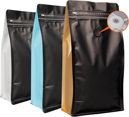 Coffee Bags with Valve (60 PCS,16oz/1lb) Black Side Color High Barrier Aluminum Foil Flat Bottom Standing Coffee Beans Storage Packaging Bags, Reusable Heat Seal Side Zipper Pouches for Small Busines