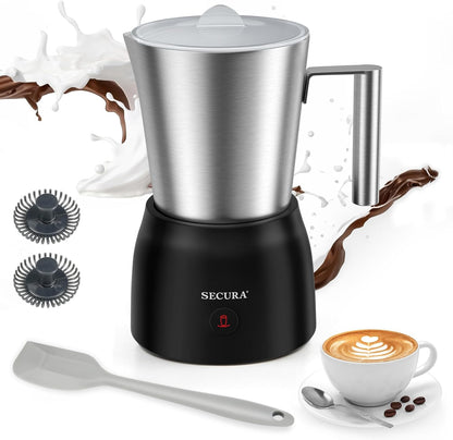 Secura 17oz Detachable Milk Frother and Steamer, Stainless Steel Electric Hot/Cold Foam Maker for Lattes, Cappuccinos & Hot Chocolate, Upgraded 2-in-1 Whisks, Non-Stick & Teflon-Free Design