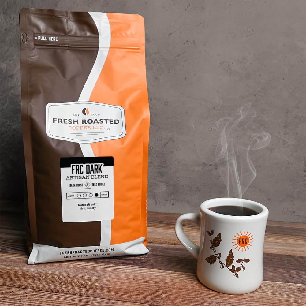 Fresh Roasted Coffee, FRC Dark Roast Blend, 5 lb (80 oz), Kosher, Ground